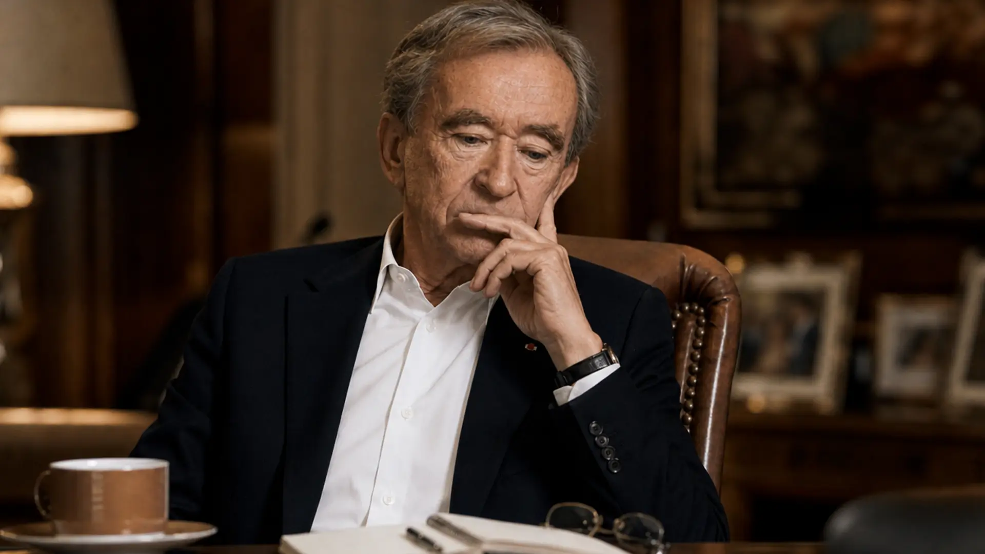 Bernard Arnault en pleine réflexion pendant l'entretien